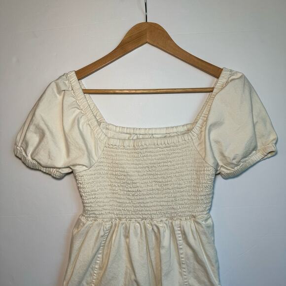 American Eagle Puff Sleeves Mini Dress Stretchy Square Neck Cottagecore XS Cream - Picture 5 of 9